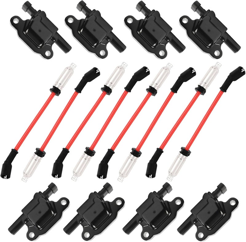 Ntoauto UF413 Ignition Coil with 41962 Spark Plug & 8mm 48322R Spark Plug Wires Compatible with Canyon Tahoe LaCrosse Escalade Express Savana Silverado SSR Yukon CTS 4.8L 5.3L 6.0L 6.2L 748UU - Image 1